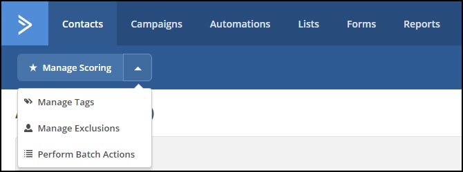 The contact management sub-menu in ActiveCampaign