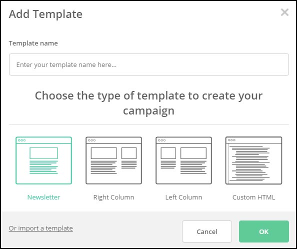 The add template dialog box...